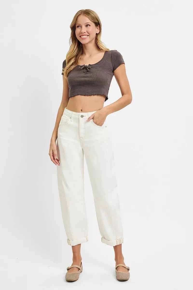 High Rise Barrel Cropped Jeans Plus Size