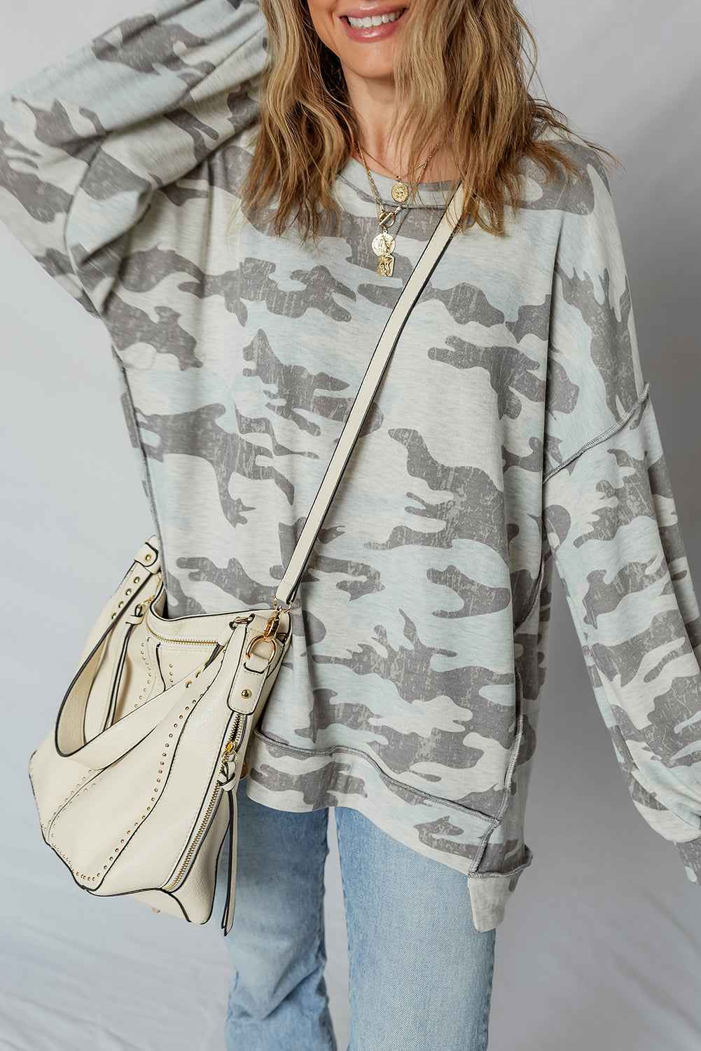 Retro Camouflage Exposed Seam Sweatshirt