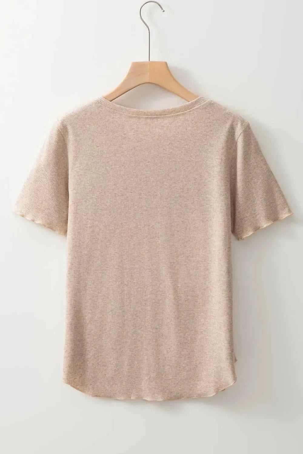 Short Sleeve Half Button Ribbed Knit Top