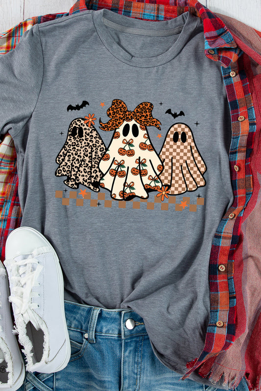 Three Ghosts Halloween Graphic T-Shirt with Cuffed Sleeves