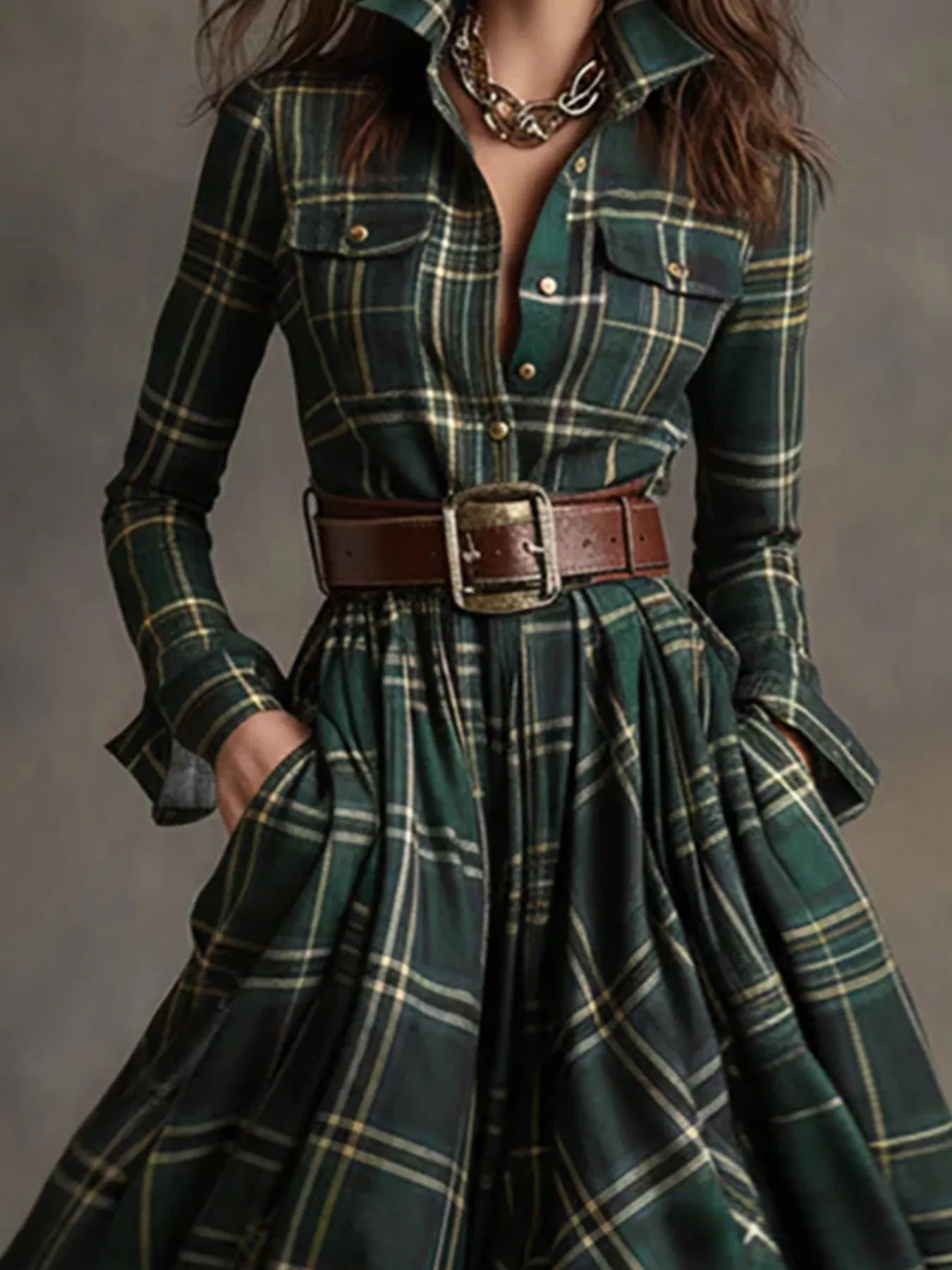 Plaid Button Front Maxi Dress