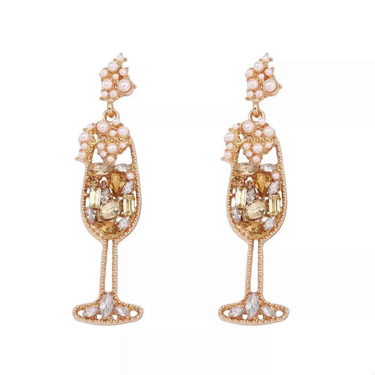 Champagne Glass Rhinestone Dangle Earrings