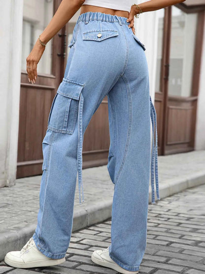 High Waisted Cargo Pocket Jeans