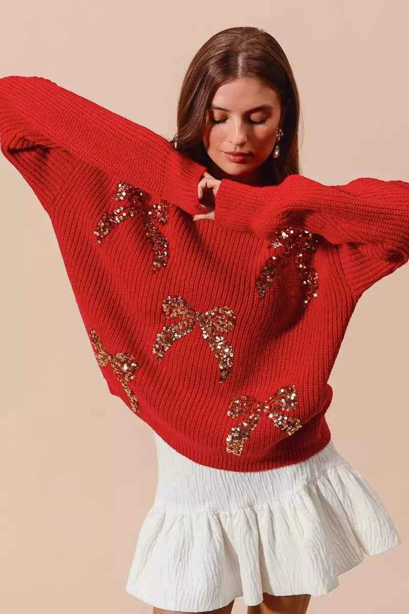 SO ME All Over Ribbon Sequins Christmas Holiday Sweater