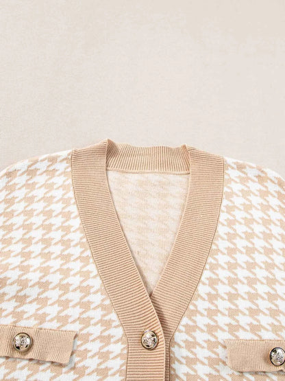 Contrast Edge Metal Button Slim Cardigan with Pockets