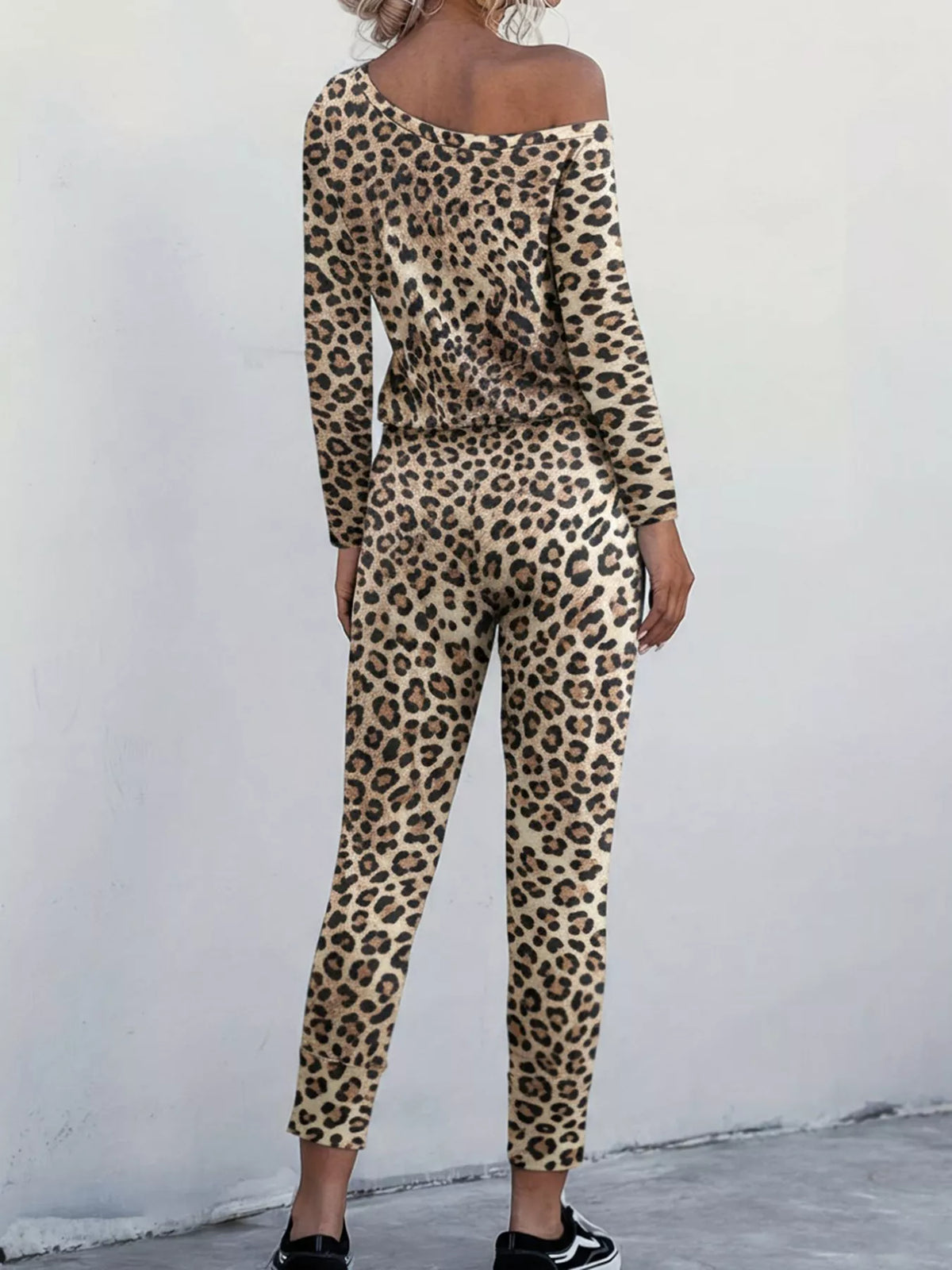 Leopard Print One-Shoulder Two-Piece Set