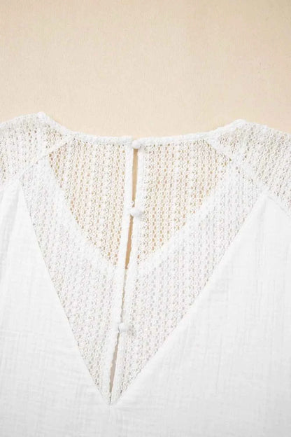 Lace Crochet Textured Button Back V Neck T Shirt