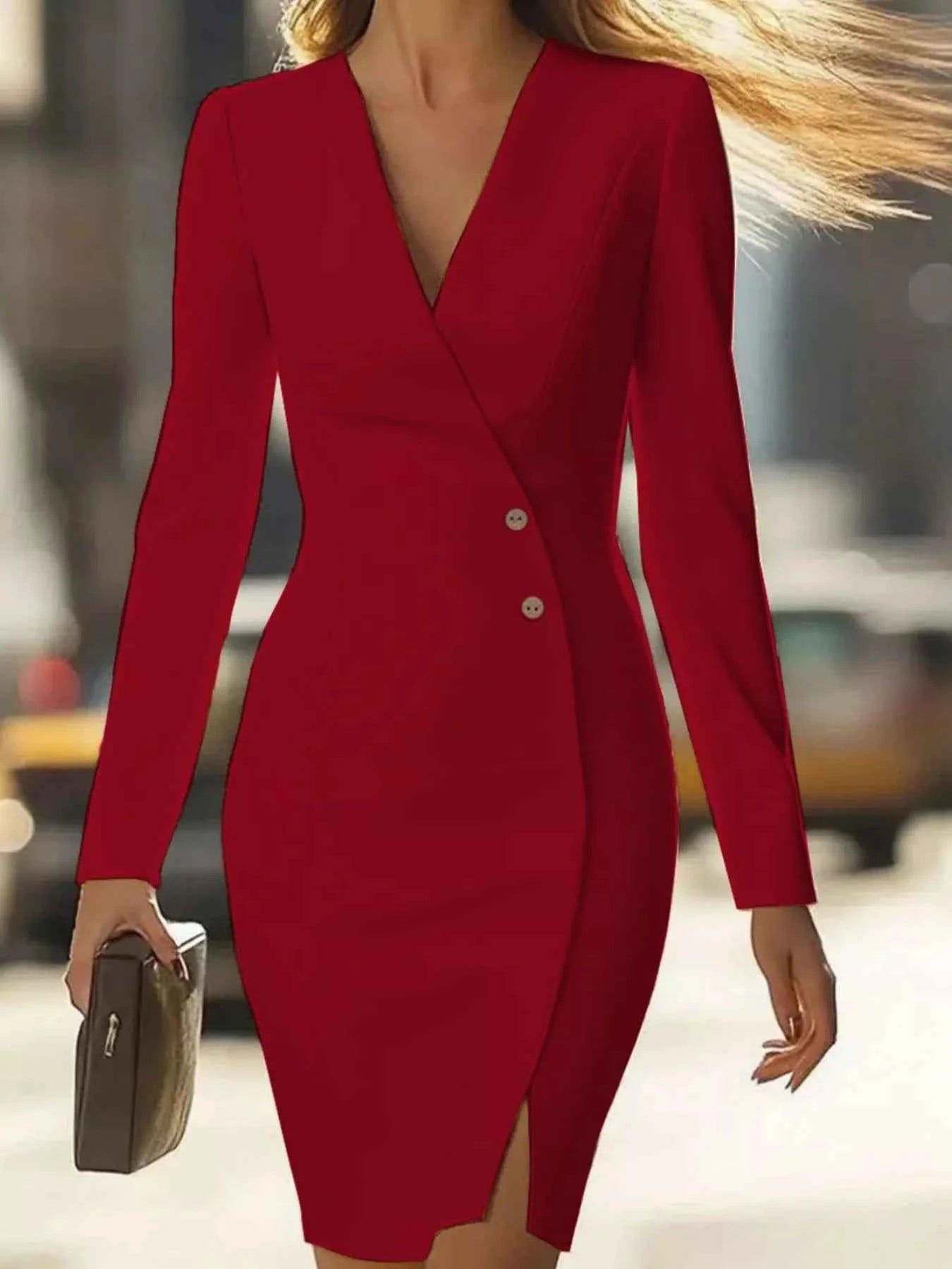 Long Sleeve Blazer Dress with Button Detail