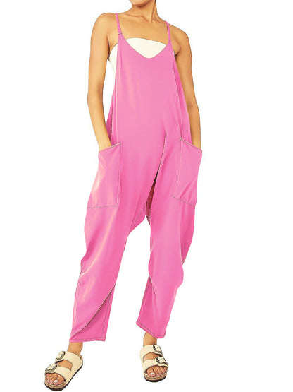Women's Knitted One-Piece Trousers with Pocket and Spaghetti Straps - The Eggy's store