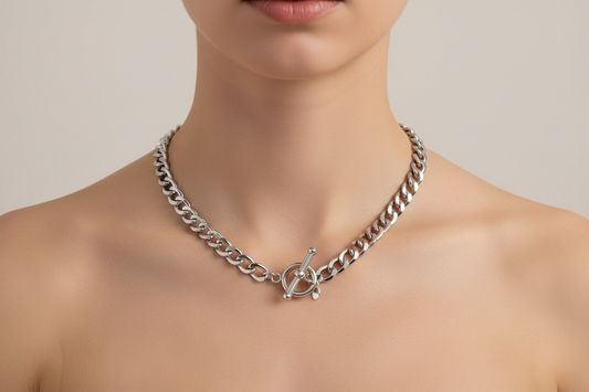 Sterling Silver Polished Wide Link Toggle Necklace