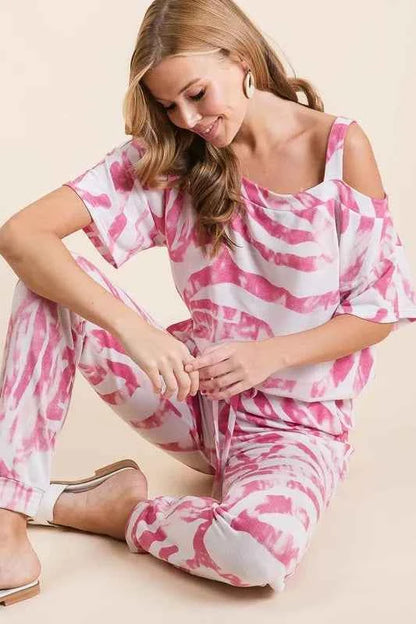 BiBi Zebra Print French Terry Top and Pants Set