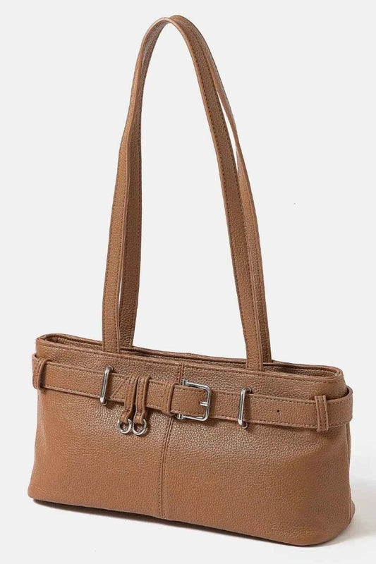 Fame Belt Strap Textured Faux Leather Shoulder Bag