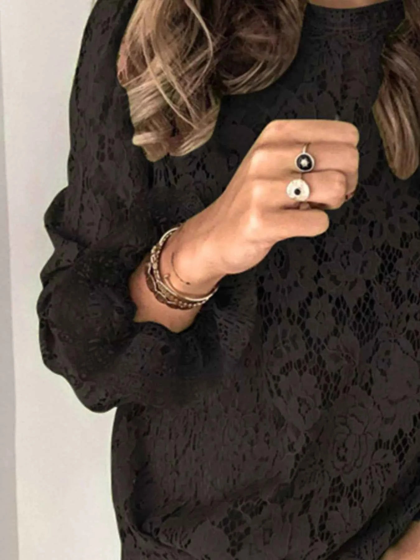 Plus Size Floral Lace Flounce Sleeve Blouse