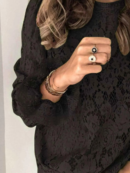 Plus Size Floral Lace Flounce Sleeve Blouse