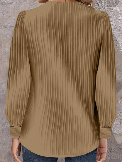 Plus Size Chic V-Neck Blouse with Decorative Buttons