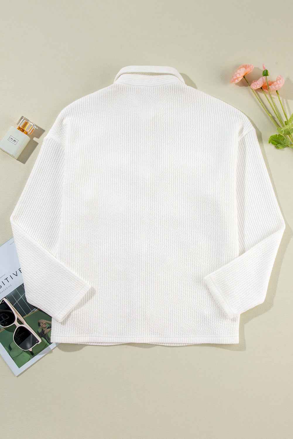 Solid Corduroy Button-Up Long Sleeve Jacket