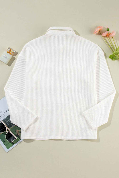 Solid Corduroy Button-Up Long Sleeve Jacket