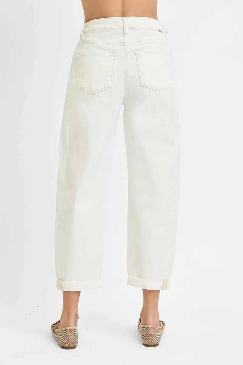 High Rise Barrel Cropped Jeans Plus Size