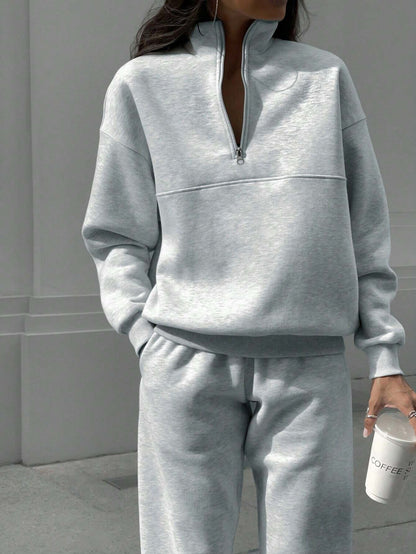 Long-sleeved Sports Sweatsuit Stand-up Collar Zip-up Top And Elastic Band Trousers With Pocket - The Eggy's store