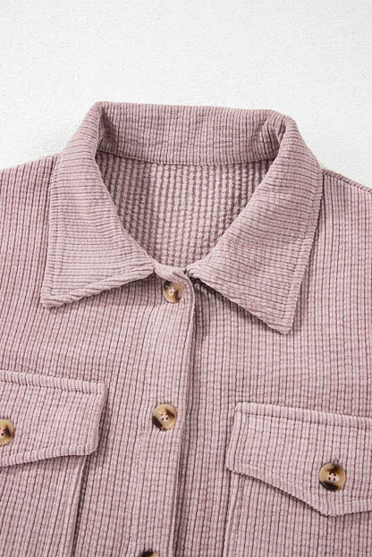 Solid Corduroy Button-Up Pocketed Shacket