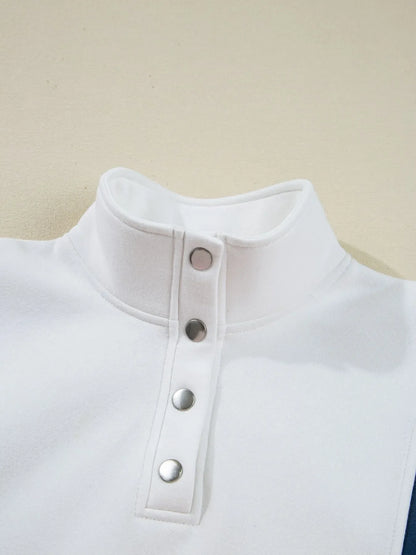 Colorblock Patchwork Half Button Women's  Sweatshirt