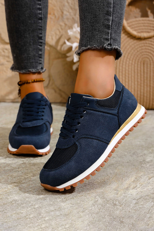 Faux Suede Mixed Patchwork Retro Jogger Sneakers
