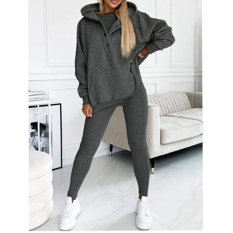 Women's Tank Hoodie Leggings Set - Solid Color 3 Piece Set