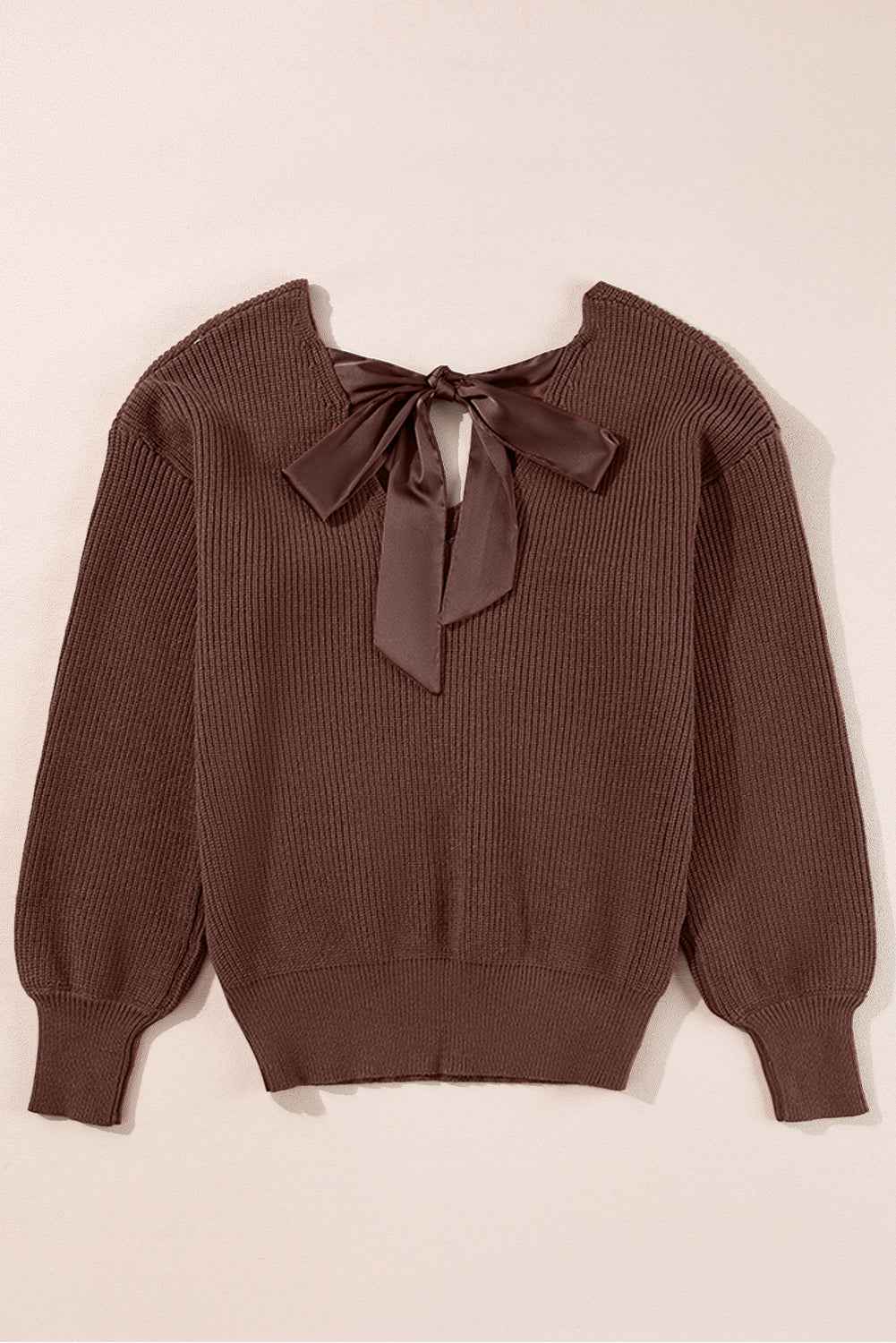 Bow Back  Lantern Sleeve V-Neck Sweater