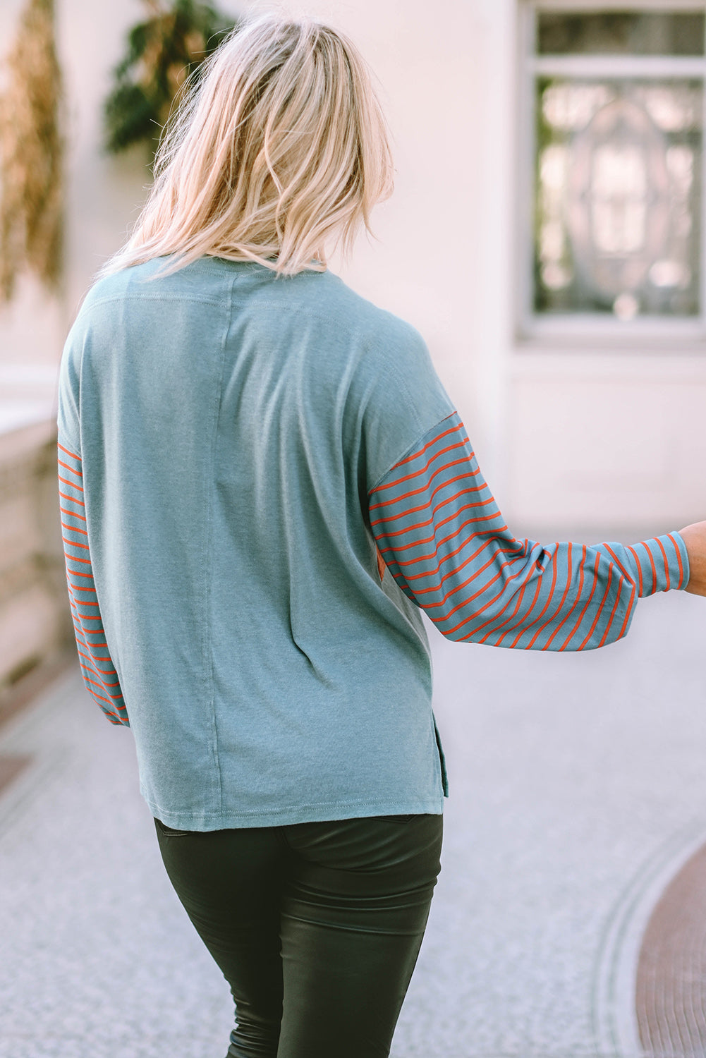 Colorblock Striped Bishop Sleeve Sweatshirt