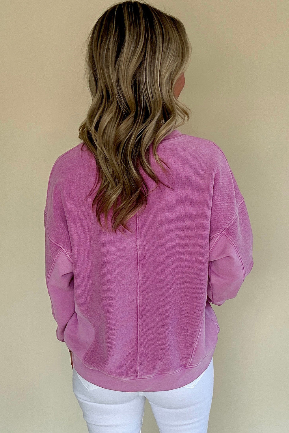 Skobeloff Solid Color Notched Neck Drop Shoulder Women's Sweatshirt