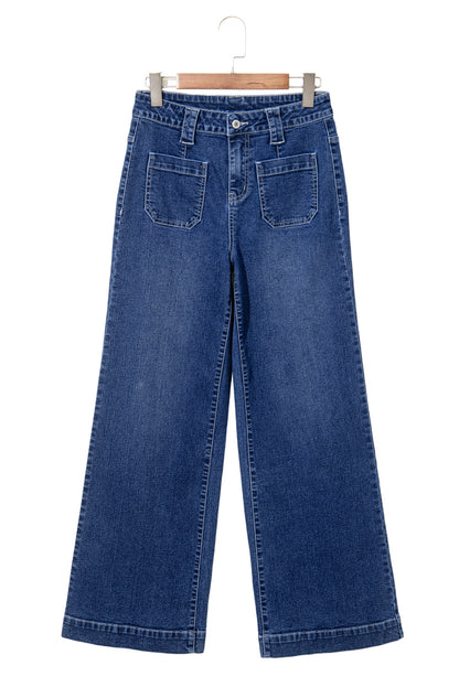 Sail Blue Wide Leg Pocketed High Waist Women's Jeans - The Eggy's store