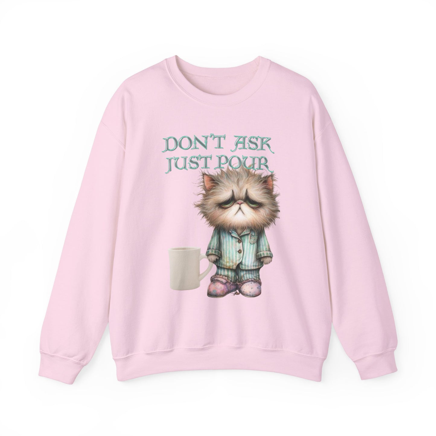 Just Pour Coffee Lover Sweatshirt Women's Top - Funny Cat Lover Gift, Cozy Apparel