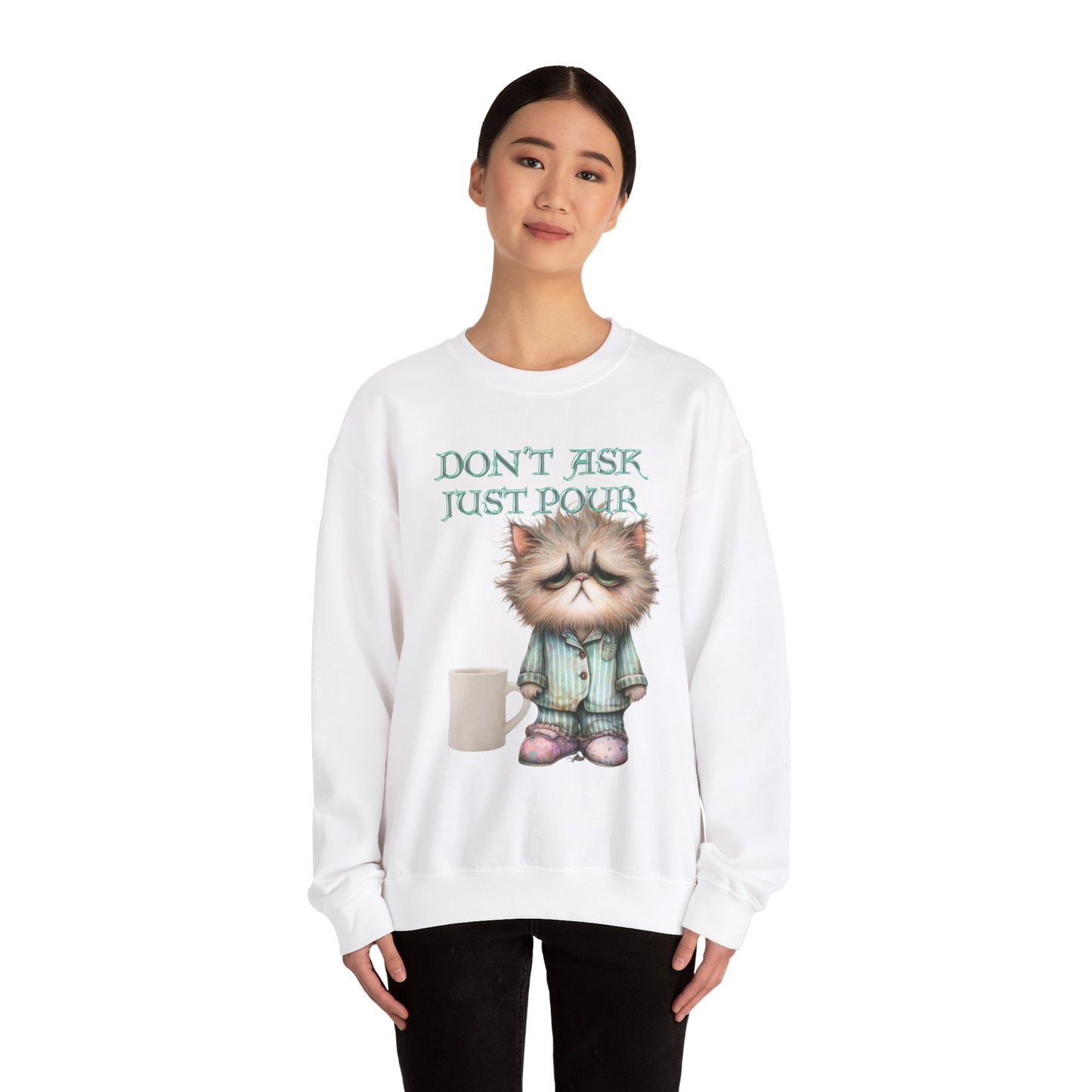 Just Pour Coffee Lover Sweatshirt Women's Top - Funny Cat Lover Gift, Cozy Apparel