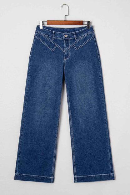 Denim Stitch High-Waist Cuff Jeans