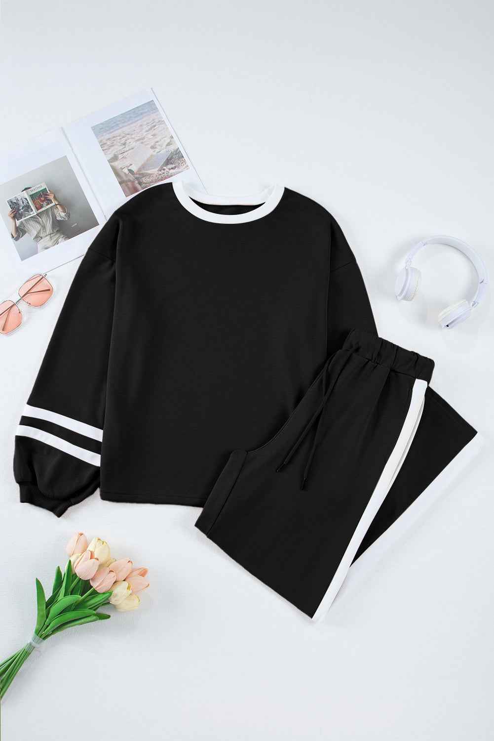 Varsity Stripe Patchwork Pullover and Pant Set