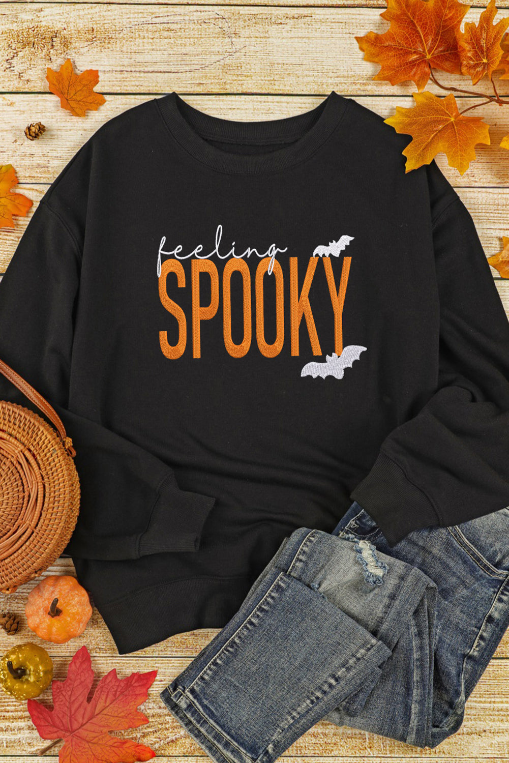 Feeling Spooky Embroidered Drop Shoulder Sweatshirt