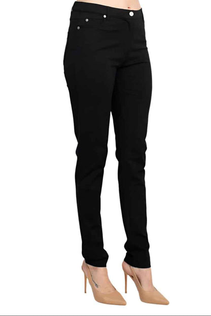 Alberto Makali Mid Waist Belt Hoop Zip Button Closure 5 Pocket Crepe Pant