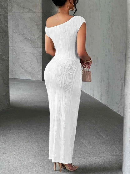 Sculpted Chic One-Shoulder Textured Maxi Dress