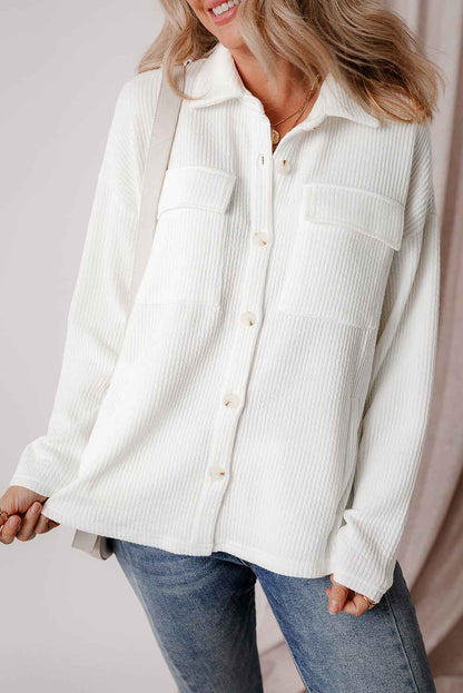 Solid Corduroy Button-Up Long Sleeve Jacket