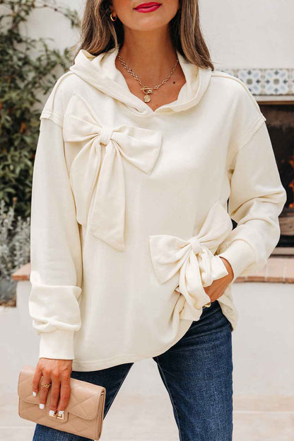 Solid Bow Long Sleeve Hoodie