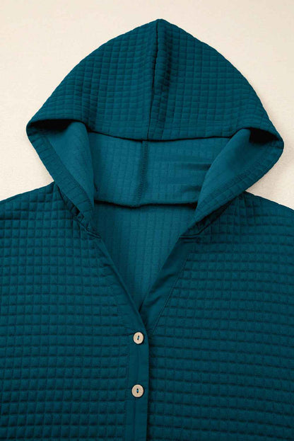Waffle Textured Patchwork Hooded Top and Pants Set