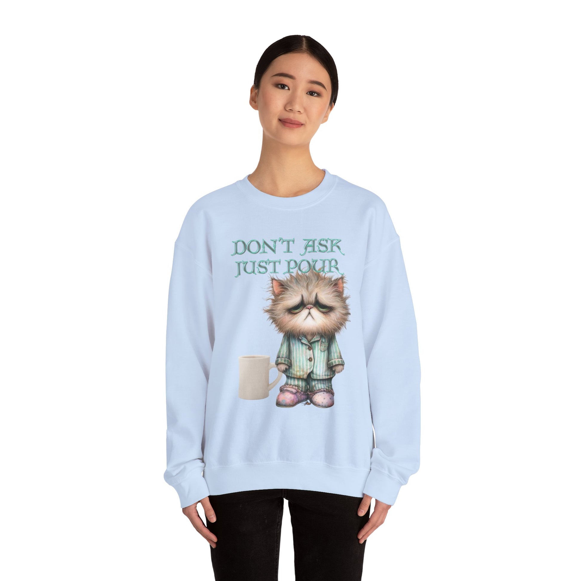 Just Pour Coffee Lover Sweatshirt Women's Top - Funny Cat Lover Gift, Cozy Apparel