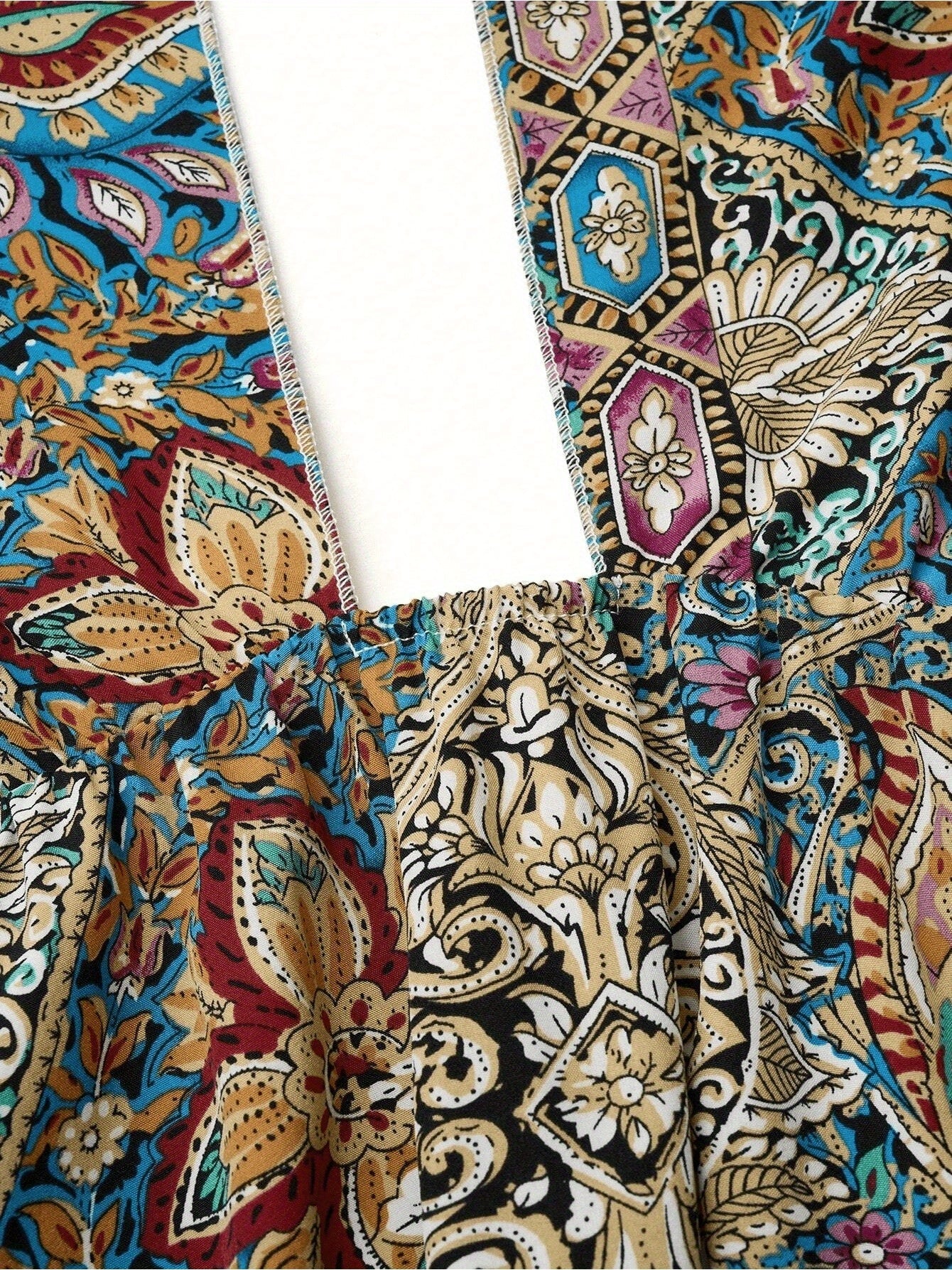 Women Print Maxi Dress with Tie Detail - High Waisted Cross Halter Neck, Flowing Teal & Brown Paisley Vacation Gown, Machine Washable Summer Fashion - The Eggy's store