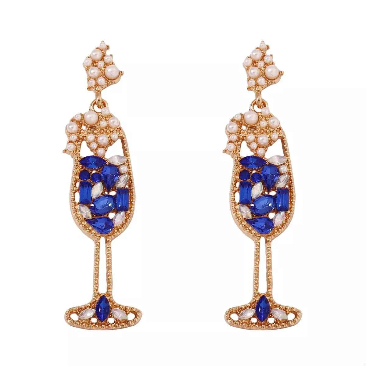 Champagne Glass Rhinestone Dangle Earrings