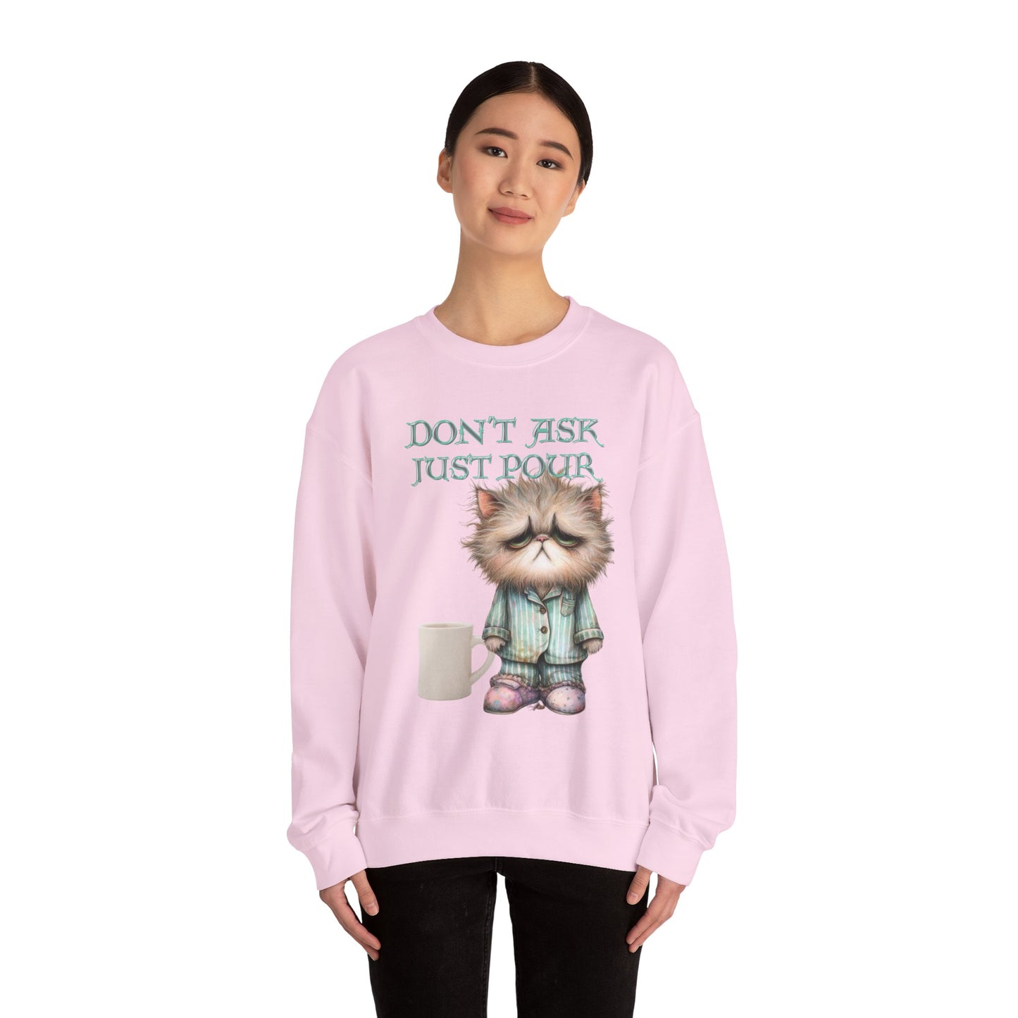 Just Pour Coffee Lover Sweatshirt Women's Top - Funny Cat Lover Gift, Cozy Apparel
