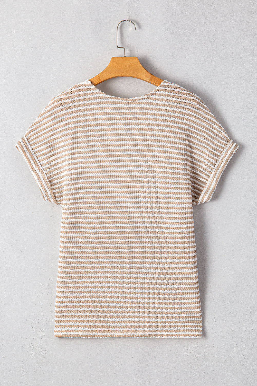 Khaki Striped Button Front V Neck Knitted Women's Top - The Eggy's store