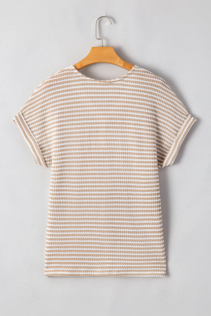 Khaki Striped Button Front V Neck Knitted Women's Top - The Eggy's store