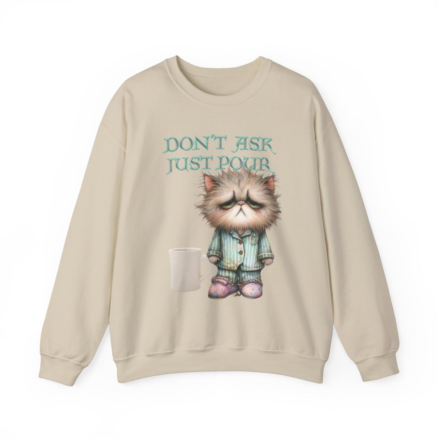 Just Pour Coffee Lover Sweatshirt Women's Top - Funny Cat Lover Gift, Cozy Apparel