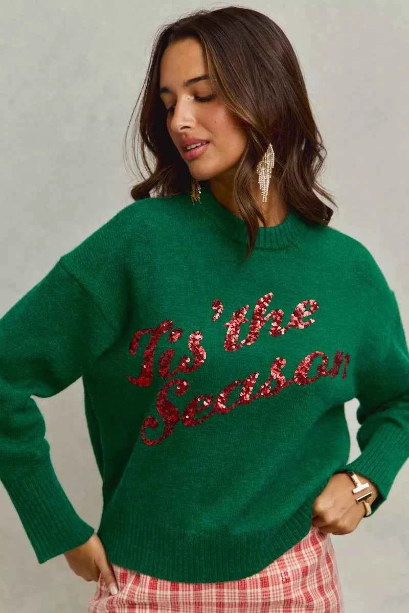 SO ME Sequins Lettering Christmas Holiday Sweater