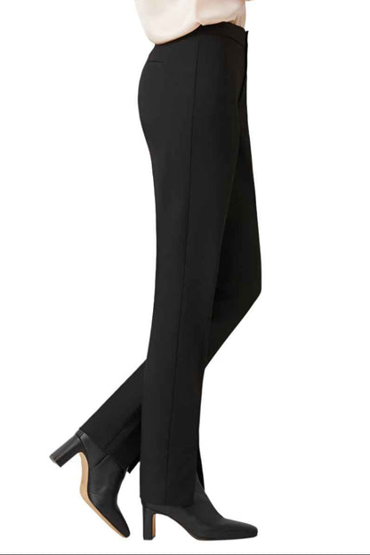ECRU Designs Banded Waist Button Hook Zipper Closure Slit Front Hem Stretch Crepe Women's Pants